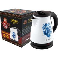 Чайник электр. 1,7л МАТРЕНА диск, стальной белый гжель МА-003 Чайник электр. 1,7л МАТРЕНА диск, стальной белый гжель МА-003