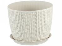 Кашпо ВЯЗАНИЕ 1,1л белый ротанг М3119