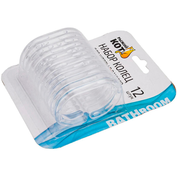 Кольца д/штор в ванную (12шт) 4*6см пласт. прозрачный 103955 /480шт/Рыжий Кот Кольца д/штор в ванную (12шт) 4*6см пласт. прозрачный 103955 /480шт/Рыжий Кот