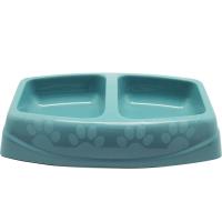 Миска пластик двойная 23,5х15х5см 2*200мл св-голубая/Сч0839сг/Евро