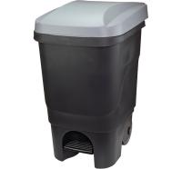 Бак д/мусора 60л серый с педалью на колесах М2398