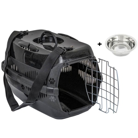 Переноска Спутник №2 ZooM с метал дверцей+наплечный ремень+мис до12кг 33*49*32см чер/чер/4094/