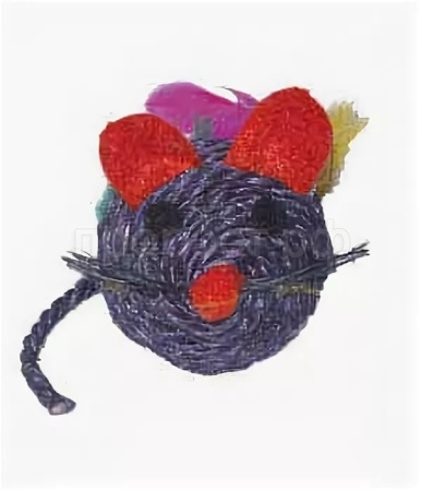 Игрушка для кошек Мышь сизаль с перьями и мятой  6,5см ТМ-2011