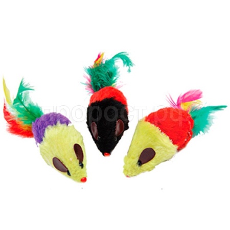 Игрушка к Мышь цветная короткий мех с перьями 8см/27754634/Каскад