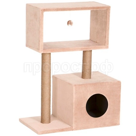 Когтеточка КУБ с мезонином джут 60х35х85см 7 КД-14 бежевый