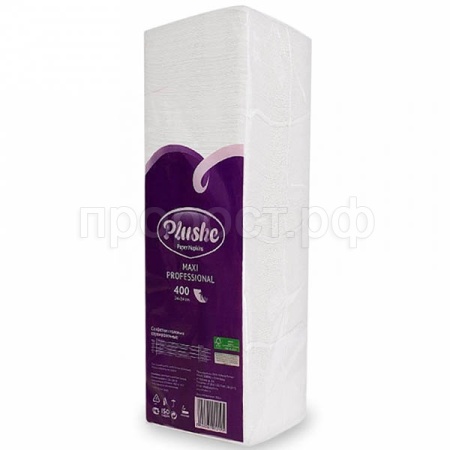 Салфетки бумажные 1 слой "Plushe Maxi Professional" 24*24см с тиснением белый 400 листов