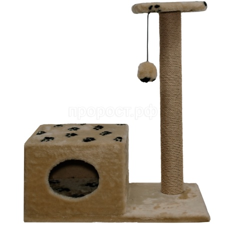 Когтеточка домик с полкой на основании квадратная мех джут коричневый с игрушкой 37*68*80см/DONBARON