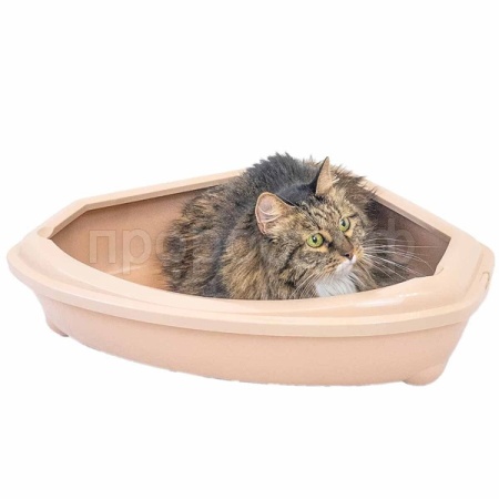 Туалет д/кошек Zoo-M угловой глубокий с сеткой 55*45*13см бежевый/2912/Дарэлл