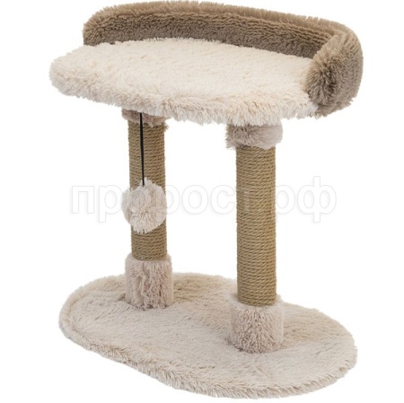 Когтеточка Лежанка ПУХ-1 с двумя столбиками джут,пушистый мех 58*36*39см/82054 коричневая/Дарэленд