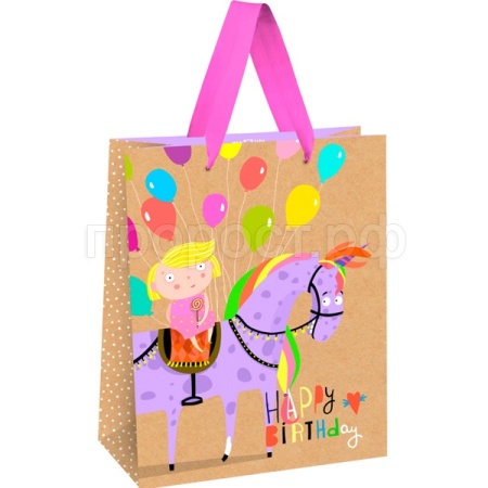 Пакет подарочный 18*23*10см "Happy Birthday. Unicorn" крафт MESHU/MS_51733/Рельеф