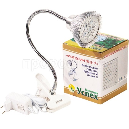 Фитосветильник Фотосинтез-7 гибкая ножка+прищепка (4красных,3синих) Е27 Фитосветильник Фотосинтез-7 гибкая ножка+прищепка (4красных,3синих) Е27