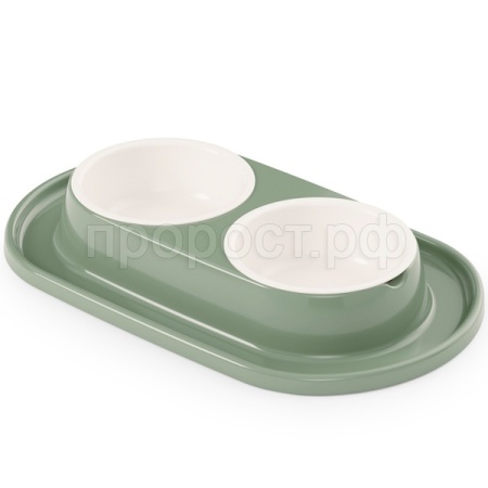 Миска двойная пластик 0,3л Юта д/животных на подставке/9шт/М9043