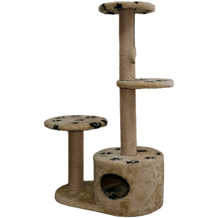 Когтеточка домик с 2-умя полками и домиком круглая мех джут корич с игрушкой 112*66*38см/DONBARON